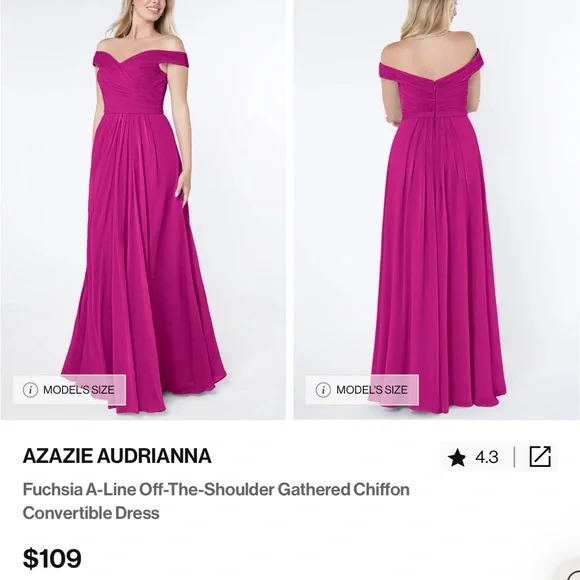 Azazie Audrianna Fuchsia Off-Shoulder Dress - Picture 2 of 11